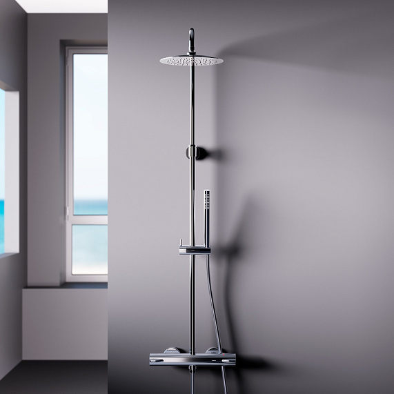 Душевая система Damixa Scandinavian Pure 936800000 стойка с тропическим душем, термостатом, смесителем, хром