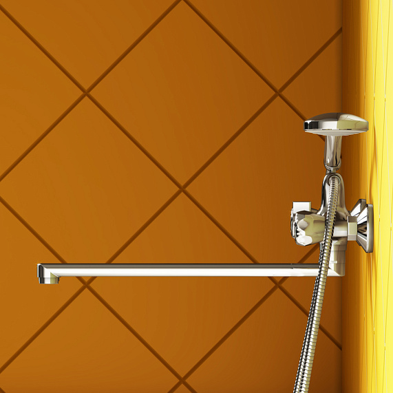 Смеситель для ванны и душа Dorff Modern D7095000 длинный излив, душевая лейка, шланг 1500, хром