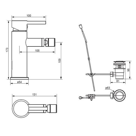 Смеситель для биде Damixa Scandinavian Pure 360240000 с донным клапаном, хром
