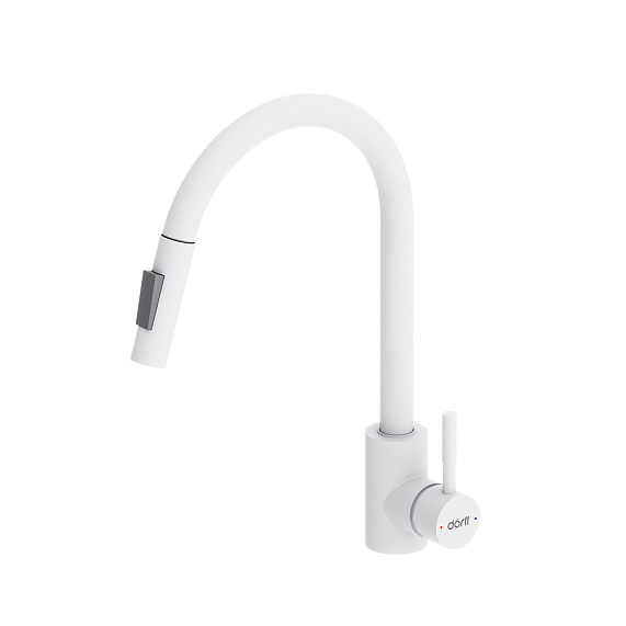 Смеситель для кухни Dorff Logic D3007533 высокий белый, с выдвижным изливом