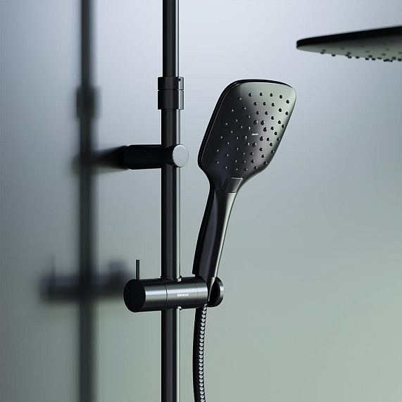 Душевая система Damixa Option DX218092300 стойка с тропическим душем, термостатом, смесителем, черная матовая