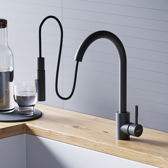 Смеситель для кухни Dorff Logic D3007522 высокий черный, с выдвижным изливом