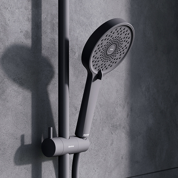 Душевая система Damixa Apollo 947760300 стойка с тропическим душем, термостатом, смесителем, черная матовая