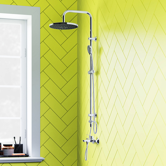 Душевая система Dorff Norma D0710000 стойка с тропическим душем, хром + смеситель для душа, хром