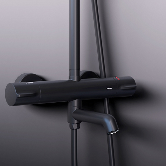 Душевая система Damixa Scandinavian Pure 936810300 стойка с тропическим душем, термостатом, смесителем, изливом, черная матовая