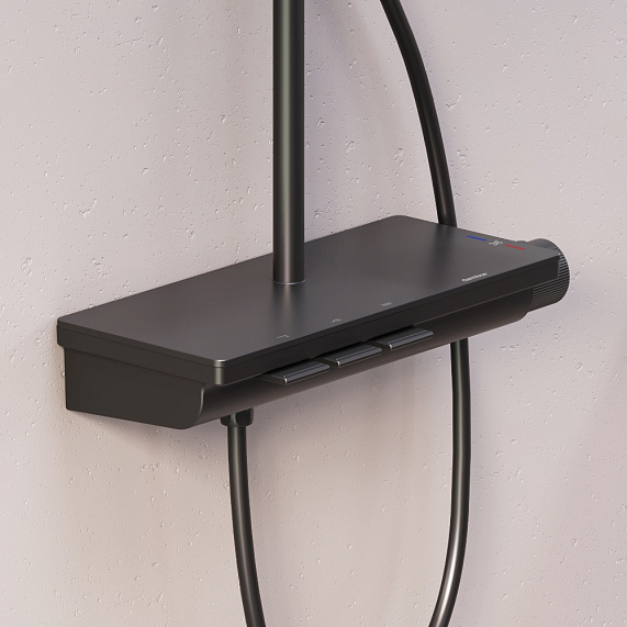 Душевая система Damixa Gala 953760300 стойка с тропическим душем, термостатом, смесителем, черная матовая