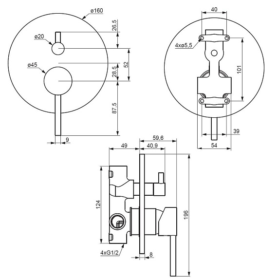 Смеситель для ванны и душа Damixa Scandinavian Pure 367100000 хром встраиваемый