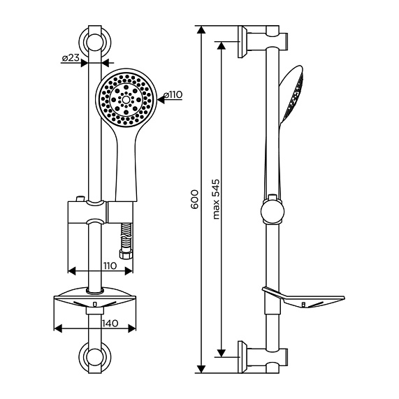 Душевой гарнитур Dorff Norma D0101000 штанга, шланг, лейка 5 режимов, хром