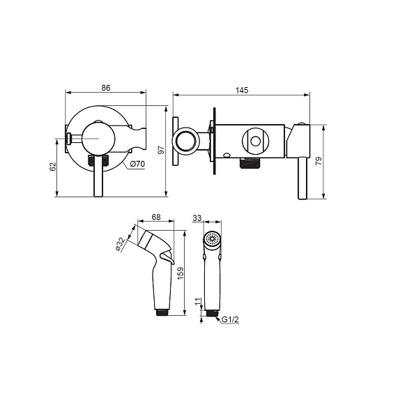 Гигиенический душ со смесителем Damixa Option 211000000 хром встраиваемый, шланг 1500, держатель