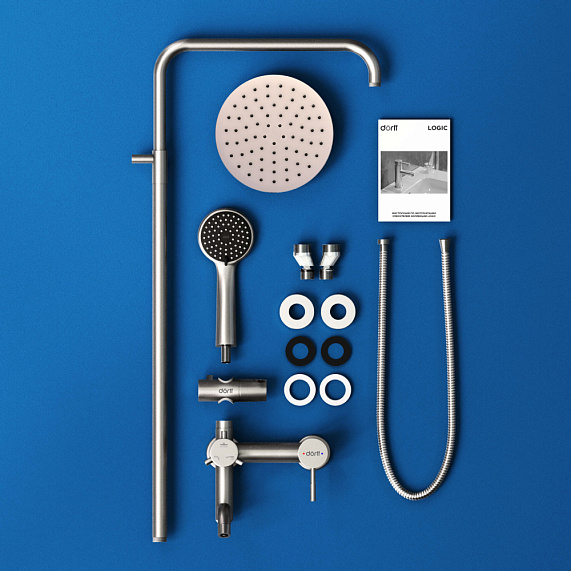 Душевая система Dorff Logic D0703000SS стойка с тропическим душем, смесителем, изливом, серая