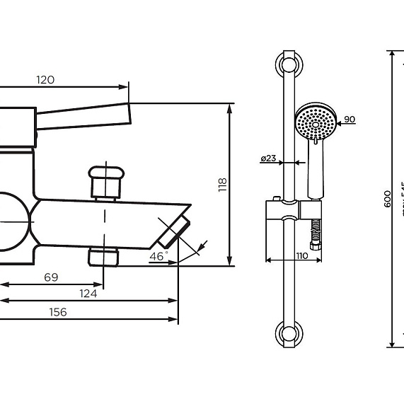 Душевой гарнитур Dorff Logic D0103030SS штанга, шланг, лейка 3 режима, хром + смеситель для ванны и душа, хром