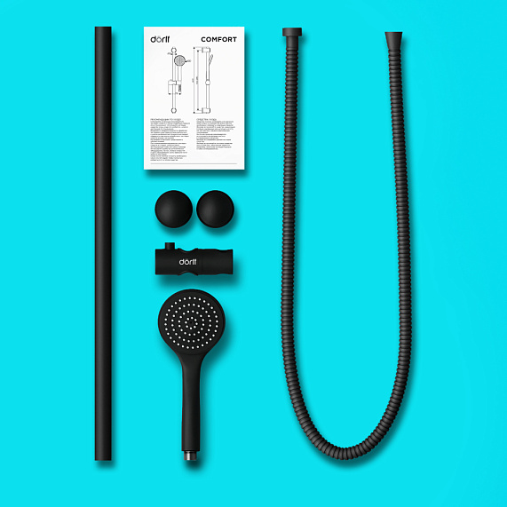 Душевой гарнитур Dorff Comfort D0108000BL штанга, шланг, лейка 1 режим, черный