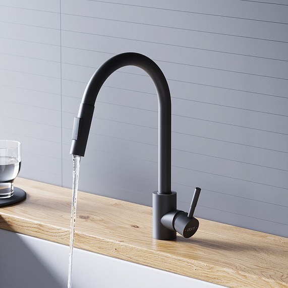 Смеситель для кухни Dorff Logic D3007522 высокий черный, с выдвижным изливом