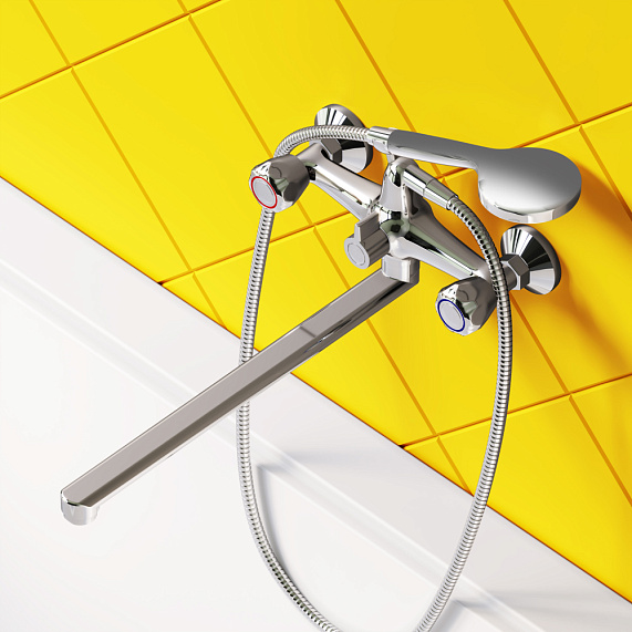 Смеситель для ванны и душа Dorff Modern D7095000 длинный излив, душевая лейка, шланг 1500, хром