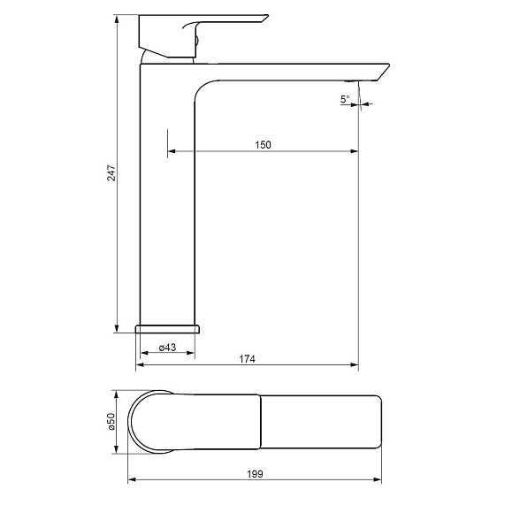 Смеситель для раковины (умывальника) Damixa Apollo 470250300 высокий, черный
