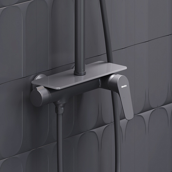 Душевая система Damixa Jupiter 977780300 стойка с тропическим душем, смесителем, черная матовая