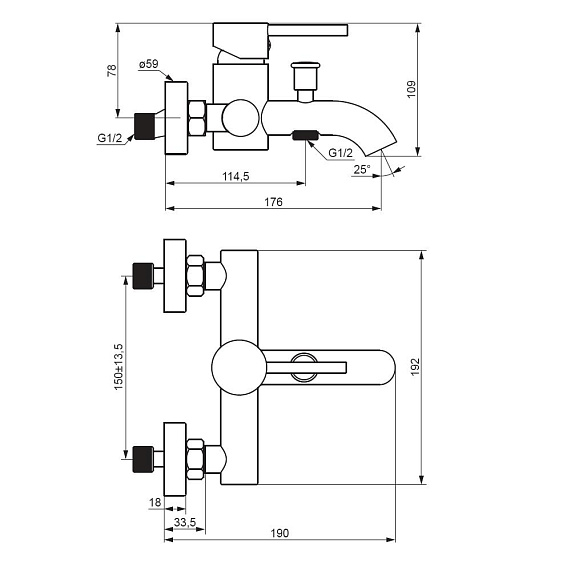 Смеситель для ванны и душа Damixa Scandinavian Pure 361000000 хром