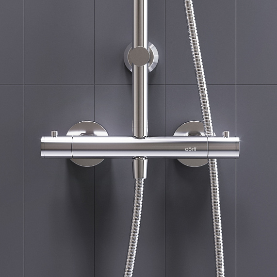 Душевая система Dorff Futura D0710400 стойка с тропическим душем, смесителем, термостатом, хром