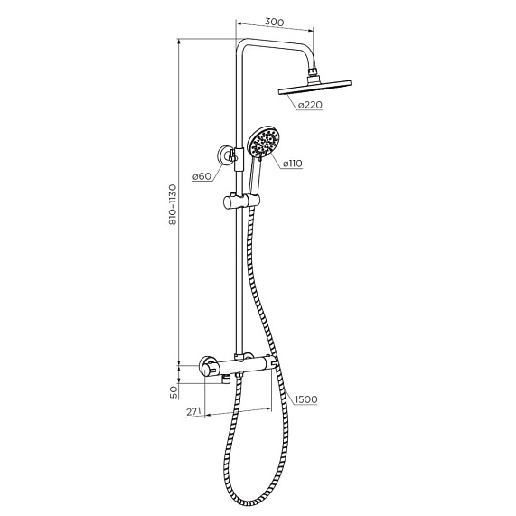 Душевая система Dorff Futura D0710500 стойка с тропическим душем, смесителем, термостатом, изливом, хром