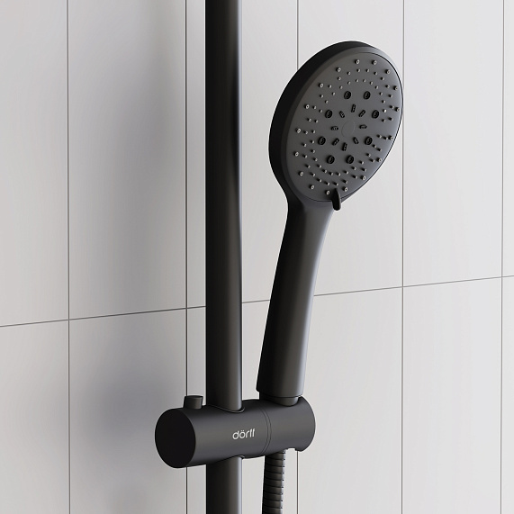 Душевая система Dorff Futura D0710522 стойка с тропическим душем, смесителем, термостатом, изливом, черная