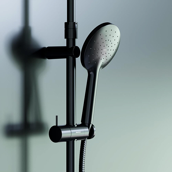 Душевая система Damixa Option DX218091300 стойка с тропическим душем, термостатом, смесителем, черная матовая