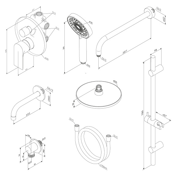 Встраиваемая душевая система Damixa Apollo 947540000 хром: тропический верхний душ, ручной душ, излив