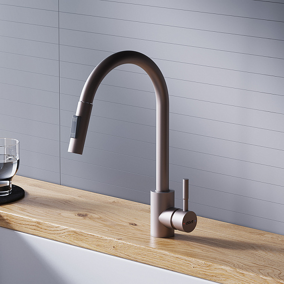 Смеситель для кухни Dorff Logic D3007511 высокий сатин, с выдвижным изливом