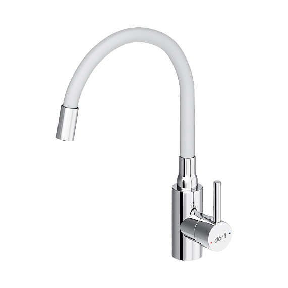 Смеситель для кухни Dorff Logic D3007633 высокий хром, с белым гибким изливом