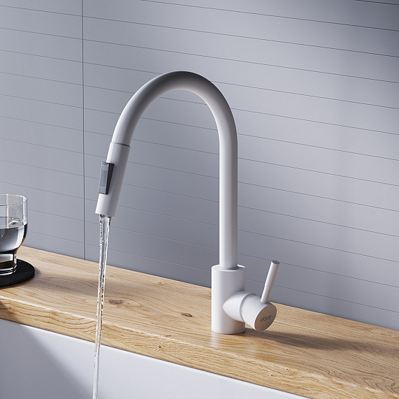 Смеситель для кухни Dorff Logic D3007533 высокий белый, с выдвижным изливом