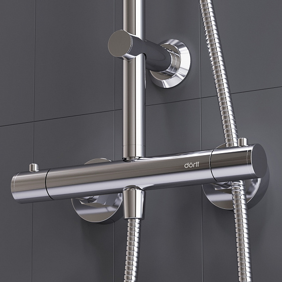 Душевая система Dorff Futura D0710400 стойка с тропическим душем, смесителем, термостатом, хром