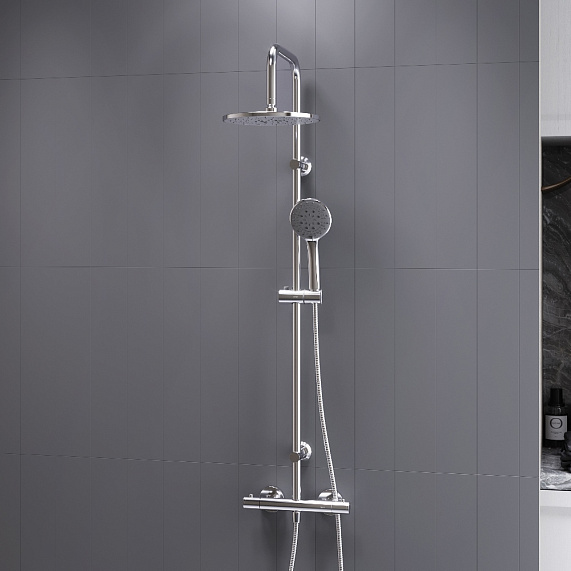 Душевая система Dorff Futura D0710400 стойка с тропическим душем, смесителем, термостатом, хром