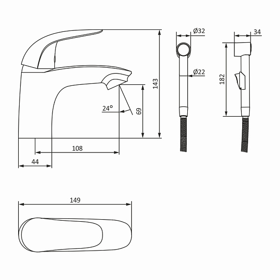 Смеситель для раковины (умывальника) Damixa Eclipse 310300001 с гигиеническим душем, хром