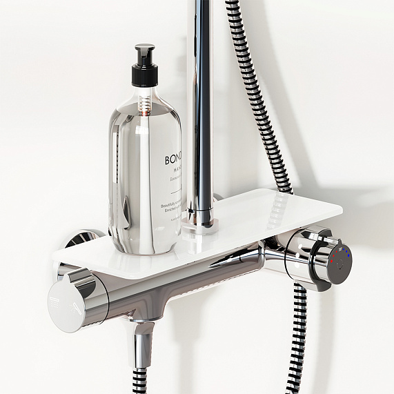 Душевая система Damixa Jupiter 977750000 стойка с тропическим душем, термостатом, смесителем, хром