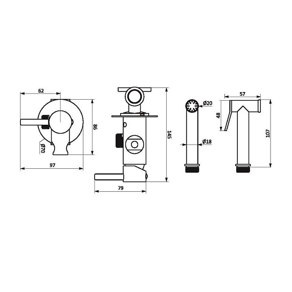 Гигиенический душ со смесителем Damixa Option 217000000 черный встраиваемый, шланг 1500, держатель