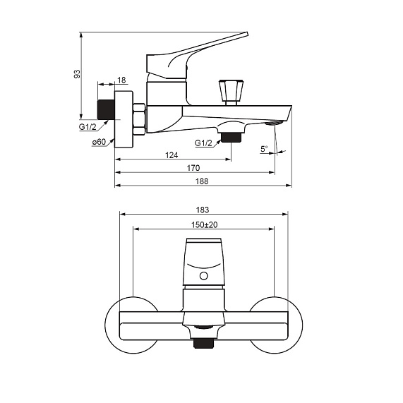Смеситель для ванны и душа Damixa Merkur 401000000 хром