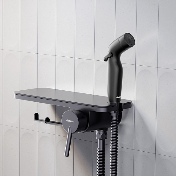 Гигиенический душ со смесителем Damixa Jupiter 773500301 черный встраиваемый, полка, шланг 1200, держатель туалетной бумаги