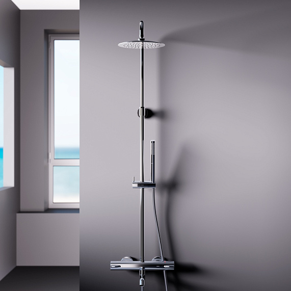 Душевая система Damixa Scandinavian Pure 936810000 стойка с тропическим душем, термостатом, смесителем, изливом, хром