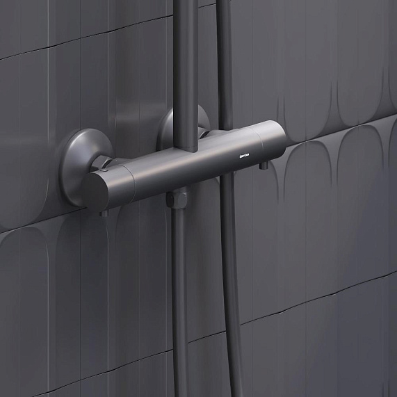 Душевая система Damixa Jupiter 977800300 стойка с тропическим душем, термостатом, смесителем, черная матовая