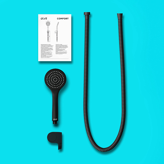 Лейка для душа Dorff Comfort D0208000BL черная, шланг 1500, держатель