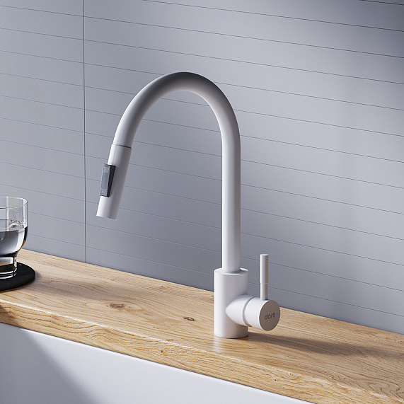 Смеситель для кухни Dorff Logic D3007533 высокий белый, с выдвижным изливом