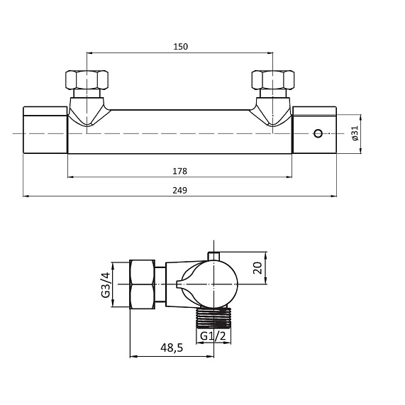 Смеситель для душа Damixa Jupiter 776000000 термостат, хром