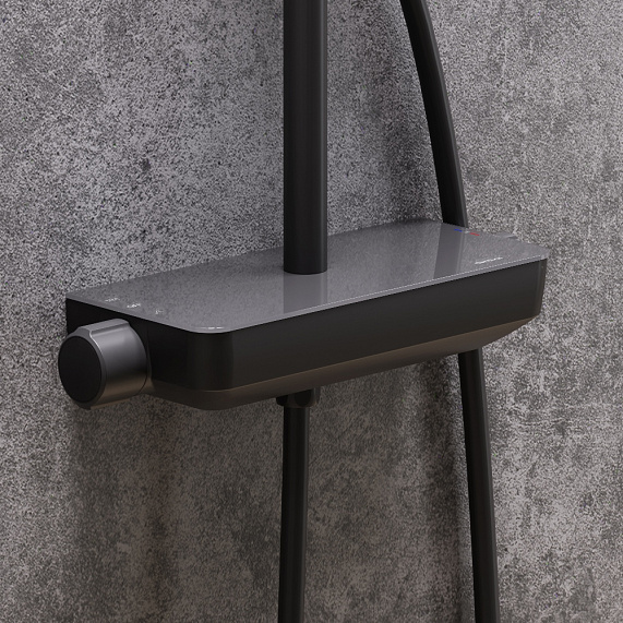 Душевая система Damixa Scandinavian Pure 936750300 стойка с тропическим душем, термостатом, смесителем, черная матовая