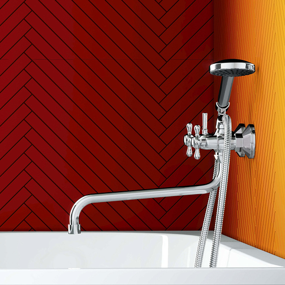 Смеситель для ванны и душа Dorff Vintage D6095000 длинный излив, душевая лейка, шланг 1500, хром