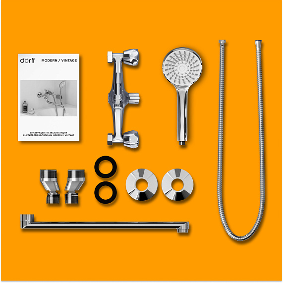 Смеситель для ванны и душа Dorff Modern D7095000 длинный излив, душевая лейка, шланг 1500, хром