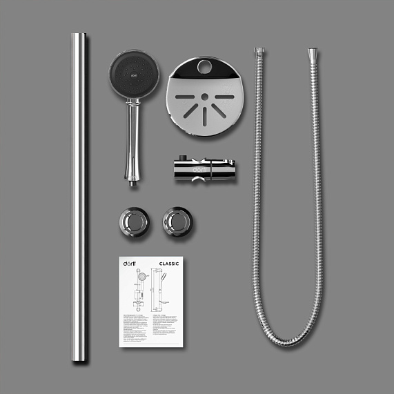 Душевой гарнитур Dorff Classic D0180000 штанга, шланг, лейка 1 режим, хром