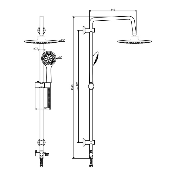 Душевая система Dorff Norma D0710000 стойка с тропическим душем, хром + смеситель для душа, хром