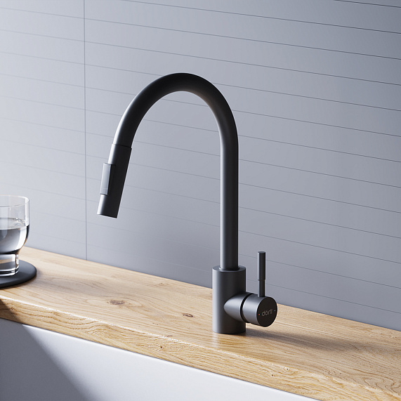 Смеситель для кухни Dorff Logic D3007522 высокий черный, с выдвижным изливом