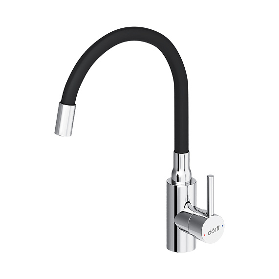 Смеситель для кухни Dorff Logic D3007622 высокий хром, с черным гибким изливом