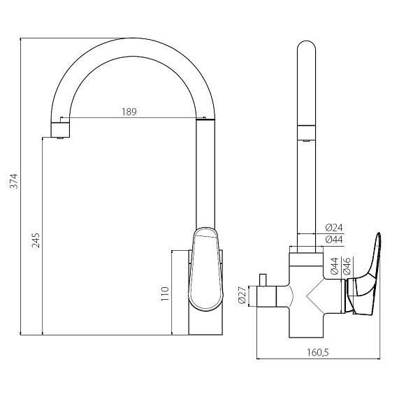Смеситель для кухни Damixa Merkur 400730000 высокий с каналом питьевой воды, хром