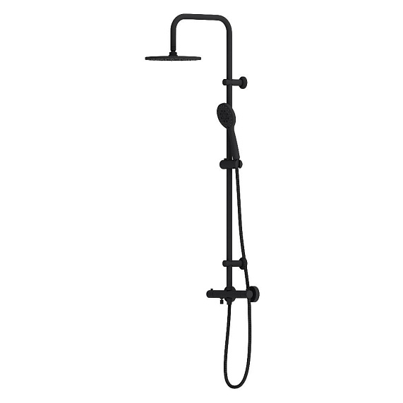 Душевая система Dorff Futura D0710522 стойка с тропическим душем, смесителем, термостатом, изливом, черная
